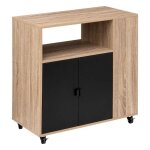 Desserte de cuisine avec 2 portes en bois coloris beige noir - longueur 76 x profondeur 40 x hauteur ...
