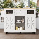 Desserte de cuisine - blanc - plateau extensible 70x120 cm - 5 roues pivotantes - 2 tiroirs profonds