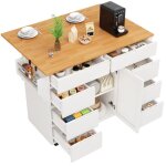 Desserte de cuisine blanche avec roulettes 8 tiroirs plan de travail extensible �tag�re � �pices mdf ...