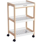 Desserte de cuisine chariot de service � roulettes 2 �tag�res + plateau amovible bois de pin mdf blanc ...