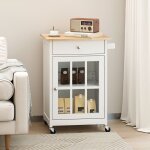 Desserte de cuisine costway plateau en bois caoutchouc roues verrouillables tiroir porte - serviettes ...