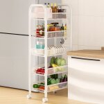 Desserte de cuisine - �tag�re de cuisine - 5 �tag�res et 2 crochets 2 verres 44 x 27 x 105 cmblanc