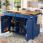Desserte de cuisine ilot central armoire chariot de service avec veinure de bois bleu - 102�45�92 cm