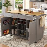 Desserte de cuisine ilot central armoire chariot de service avec veinure de bois gris - 102�45�92 cm