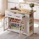 Desserte de cuisine - leytn - lot de cuisine - plan de travail - roulettes prise secteur port usb porte ...