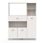 Desserte de cuisine meuble micro - ondes couleur acacia / blanc mat - largeur 993 x profondeur 413 x ...