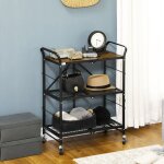 Desserte cuisine pliante 3 niveaux - 4 roulettes acier marron&noir avec poigne - pratique et mobile