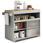 Desserte de cuisine portes coulissantes en verre tremp grand chariot lot de cuisine avec porte - serviettes ...