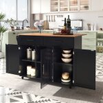 Desserte de cuisine � roulettes 129�46 - 71�91 cm �lot de cuisine moderne avec plan de travail extensible ...