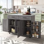 Desserte de cuisine � roulettes 129x46 - 71x91cm �lot central chariot de cuisine avec plan de travail ...