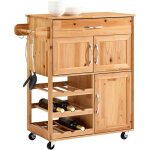 Desserte cuisine � roulettes en bois massif - sobuy - 75x38x86 cm - naturel - range - bouteilles