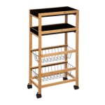 Desserte de cuisine  roulettes en bois et mtal coloris noir et beige - longueur 408 x profondeur 217 ...