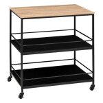 Desserte de cuisine  roulettes en bois naturel et mtal noir - longueur 80 x profondeur 55 x hauteur ...