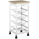 Desserte cuisine  roulettes - homcom - 4 paniers mtal et tiroir - cadre en bois de pin - petit espace ...