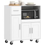 Desserte cuisine  roulettes - homcom - plateau coulissant tiroir placards 3 portes - panneau de particules ...