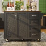 Desserte de cuisine � roulettes ilot de cuisine meuble de rangement avec 2 portes et 4 tiroirs 107 x ...