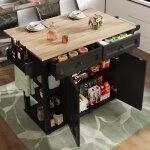 Desserte de cuisine � roulettes �lot de cuisine avec rangement multifonctionnel et table pliante noir ...