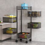 Desserte de cuisine � roulettes pour l�gumes et fruits - 5 paniers carr� 28x28x94cm noir