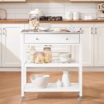 Desserte cuisine  roulettes - sobuy - fkw47 - ii - w - plateau inox - tiroir et tagres - 81x45x90cm ...