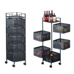 Desserte de cuisine - salut - chariot � roulettes - 5 niveaux - acier au carbone - noir