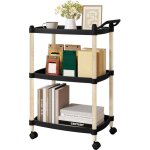 Desserte de cuisine woltu chariot  roulettes avec freins tagre en pp + bois massif noir w0itt3068