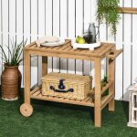 Desserte de jardin chariot pour plancha barbecue en bois avec poign�e 2 plateaux et porte - bouteilles ...