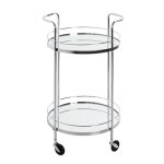 Desserte table de desserte en acier chrom� coloris gris et verre - diam�tre 48 x hauteur 80 cm