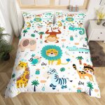 Dessins anim�s jungle animaux parure de lit safari animaux housse de couette 140x200cm lion tigre singe ...