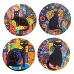 Dessous de plat - cramique - chat noir - lot de 4 - 20cm - multicolore