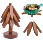 Dessous de plat - kcvv - bois - 3 sous - verres en forme darbre - support inclus - brun