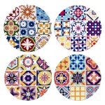 Dessous de plat rond 18cm en céramique set de 4 décoration carreau de ciment vintage en couleur Dessous de plat rond 18cm en céramique set de 4 décoration carreau de ciment vintage en couleur