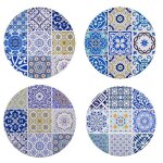 Dessous de plat rond en céramique set de 4 design carreau de ciment vintage rétro bleu azulejos Dessous de plat rond en céramique set de 4 design carreau de ciment vintage rétro bleu azulejos