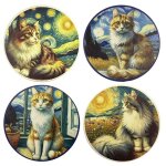Dessous de plat set de 4 rond en cramique de 20cm dcoration chat design peinture impressionniste