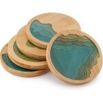 Dessous de verre rond en r�sine �poxy et bambou motif vagues oc�aniques - lot de 5