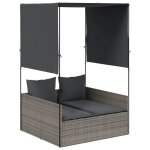(solde d�t�) chaise longue bain de soleil vidaxl double avec toit et rideaux gris r�sine tress�e sol963292 ...