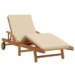 (solde d�t�) chaise longue bain de soleil vidaxl pliable avec roues & coussin beige en bois dacacia massif ...