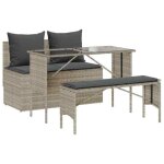 Soldes d�t� * mobilier dext�rieur / ensemble � manger de jardin - 3 pcs - coussins gris clair poly rotin ...