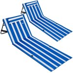 Detex� set de 2 tapis de plage bleu et blanc 158x56 cm transat rembourr� avec dossier pliable natte de ...