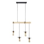 Detroit suspension industrielle 4 ttes - abat - jour disque - 71 x 15x 13 cm - noir et bois - ampoules ...