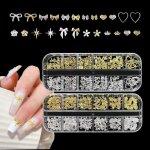 Deux bo�tes daccessoires pour nail art or et argent pendentifs en m�tal 3d formes vari�es fournitures ...