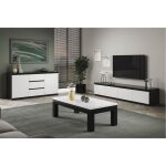Deyton - ensemble salon laqué noir et blanc meuble tv 4 portes + table basse 127cm + buffet Deyton - ensemble salon laqué noir et blanc meuble tv 4 portes + table basse 127cm + buffet