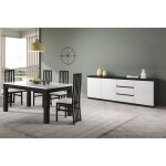 Deyton - ensemble séjour laqué noir et blanc table 160cm + buffet 3 portes Deyton - ensemble séjour laqué noir et blanc table 160cm + buffet 3 portes