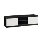 Deyton - meuble tv 2 portes laqu noir et blanc brillant