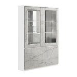 Deyton - vitrine 4 portes laque blanc et gris marbr avec leds