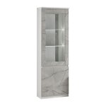 Deyton - vitrine droite laqu�e blanc et gris marbr� avec leds