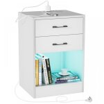 Dhhozamz table de chevet avec station de charge - table de nuit led avec 2 tiroirs 1 niche - chevet blanc ...