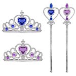 Diademe princesse enfant et baguette 2 ensembles violet et bleu couronne fille et baguette pour filles ...