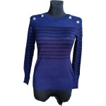 Dilgul pull femme doux confortable bleu marine à rayures noires taille m Dilgul pull femme doux confortable bleu marine à rayures noires taille m