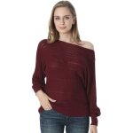 Dilgul pull femme �paule d�nud�e bordeaux �l�gant doux taille m