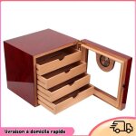 Dilwe bote  cigares cave  cigares de bureau avec humidificateur et hygromtre 4 tiroirs en cdre et ...